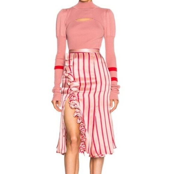 Maggie Marilyn Skirt Ruffle Striped Slit Midi Sz‎ S